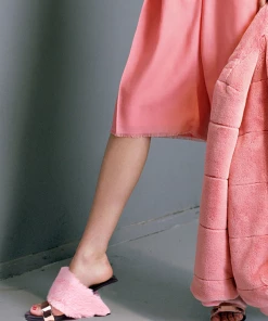 Jady Rose JadyRose | Faux Fur Strap Leather Wedge Sandal - Baby Pink