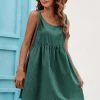 BBYS Tie-Bow Strap Side Pocket Linen Shift Dress - Green New In Clothing
