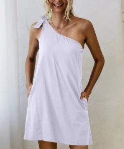 BBYS New In Clothing Asymmetric Pocket Shift Dress - White