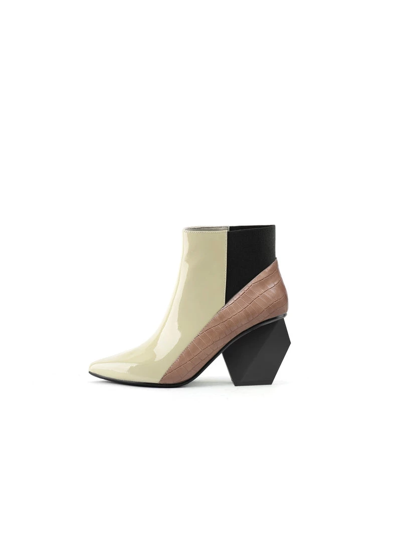 Jady Rose New In Shoes JadyRose | Beige Structural-Heel Croc Patent Leather Ankle Boot 3 Jady Rose New In Shoes JadyRose | Beige Structural-Heel Croc Patent Leather Ankle Boot