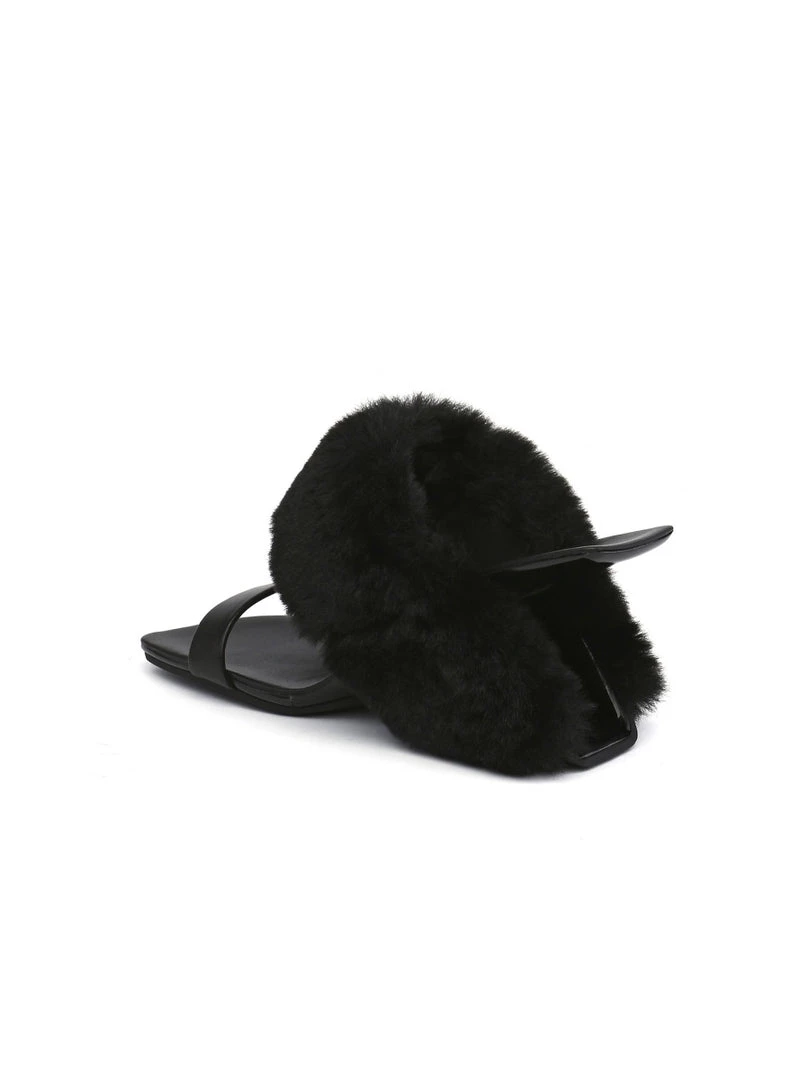Jady Rose JadyRose | Faux Fur Strap Leather Wedge Sandal - Black New In Shoes 5 Jady Rose JadyRose | Faux Fur Strap Leather Wedge Sandal - Black New In Shoes