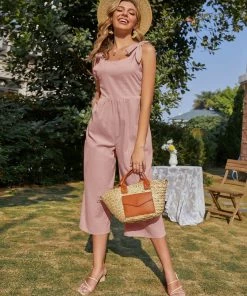 BBYS Tie-Bow Strap Sleeveless Linen Jumpsuit - Lotus