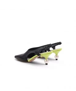 Jady Rose NEW ARRIVALS JadyRose | Pearl Heel Cut-Out Leather Black Slingback