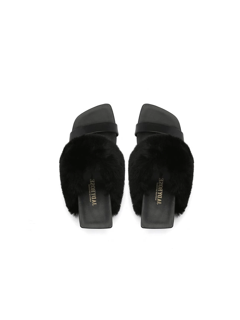 Jady Rose JadyRose | Faux Fur Strap Leather Wedge Sandal - Black New In Shoes 4 Jady Rose JadyRose | Faux Fur Strap Leather Wedge Sandal - Black New In Shoes