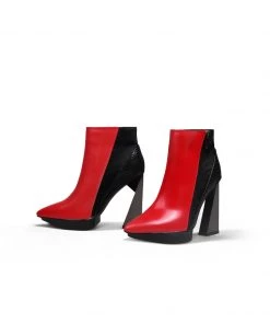Jady Rose New In Shoes JadyRose | Red Black Block Heel Zip Genuine Leather Boot