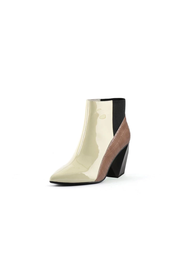 Jady Rose New In Shoes JadyRose | Beige Structural-Heel Croc Patent Leather Ankle Boot 4 Jady Rose New In Shoes JadyRose | Beige Structural-Heel Croc Patent Leather Ankle Boot