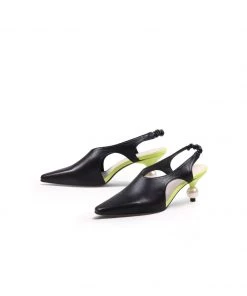 Jady Rose NEW ARRIVALS JadyRose | Pearl Heel Cut-Out Leather Black Slingback