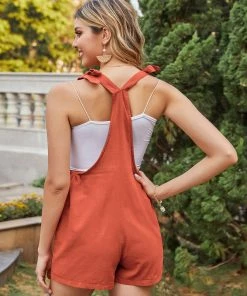 BBYS T-Black Front Pockets Linen Overalls - Orange