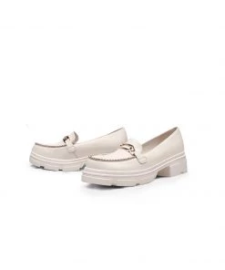 Jady Rose JadyRose | Ivory Leather Silver Pearl Loafer New In Shoes