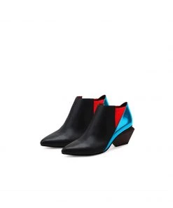 Jady Rose New In Shoes JadyRose | Structural-Heel Red Blue Contrast Color Leather Boot