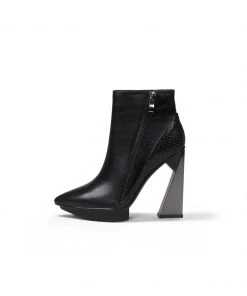 Jady Rose JadyRose | Black Contrast Block Heel Zip Genuine Leather Boot 9 Jady Rose JadyRose | Black Contrast Block Heel Zip Genuine Leather Boot