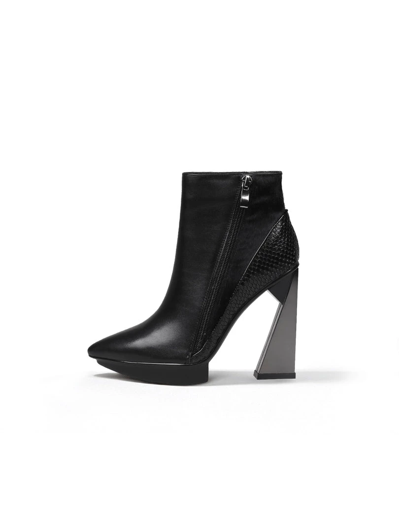 Jady Rose JadyRose | Black Contrast Block Heel Zip Genuine Leather Boot 4 Jady Rose JadyRose | Black Contrast Block Heel Zip Genuine Leather Boot