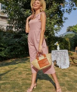 BBYS Tie-Bow Strap Sleeveless Linen Jumpsuit - Lotus