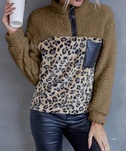 YBL New In Clothing Smaibulun | Leopard Color Block Fuzzy Pullover