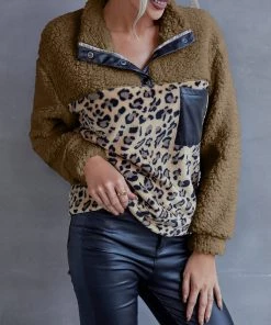 YBL New In Clothing Smaibulun | Leopard Color Block Fuzzy Pullover