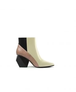Jady Rose New In Shoes JadyRose | Beige Structural-Heel Croc Patent Leather Ankle Boot