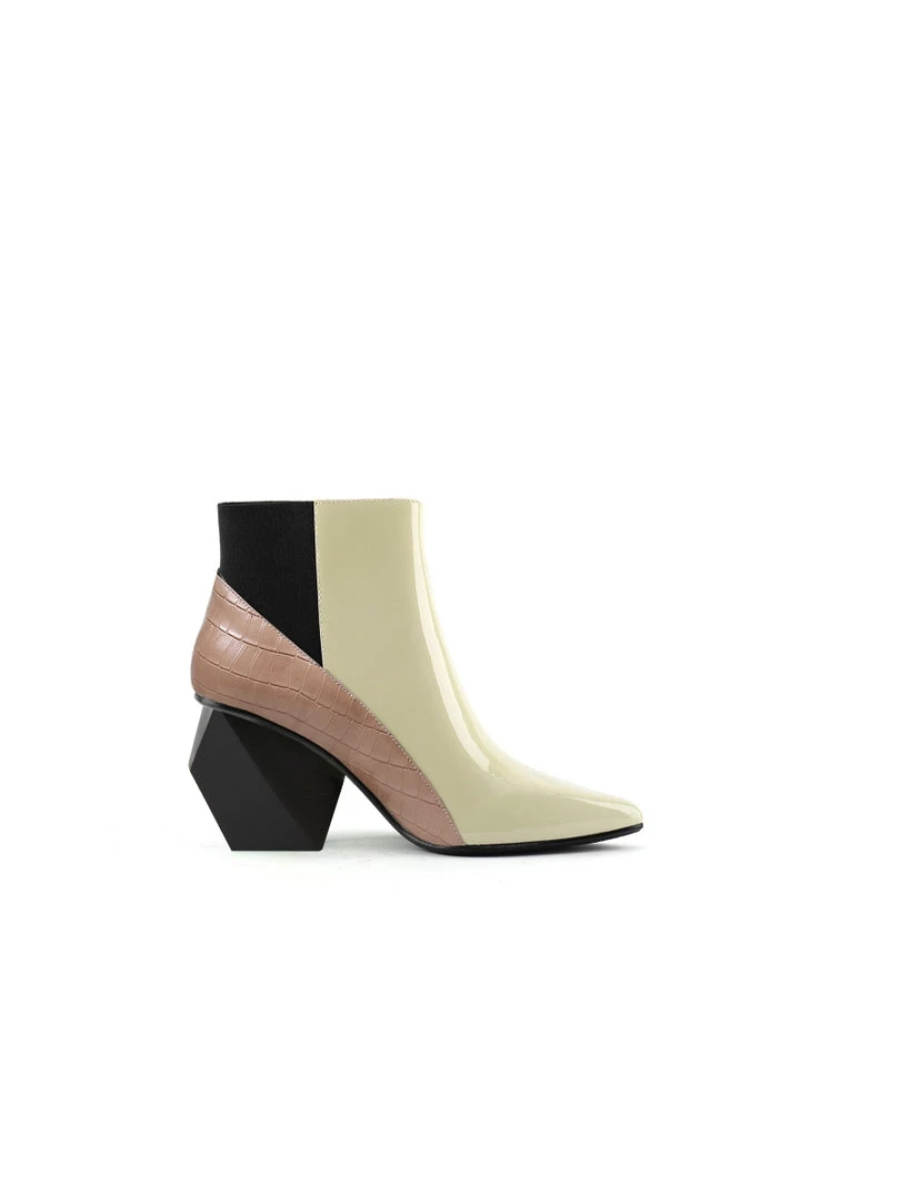 Jady Rose New In Shoes JadyRose | Beige Structural-Heel Croc Patent Leather Ankle Boot 2 Jady Rose New In Shoes JadyRose | Beige Structural-Heel Croc Patent Leather Ankle Boot