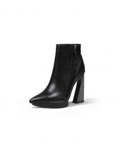 Jady Rose JadyRose | Black Contrast Block Heel Zip Genuine Leather Boot 8 Jady Rose JadyRose | Black Contrast Block Heel Zip Genuine Leather Boot