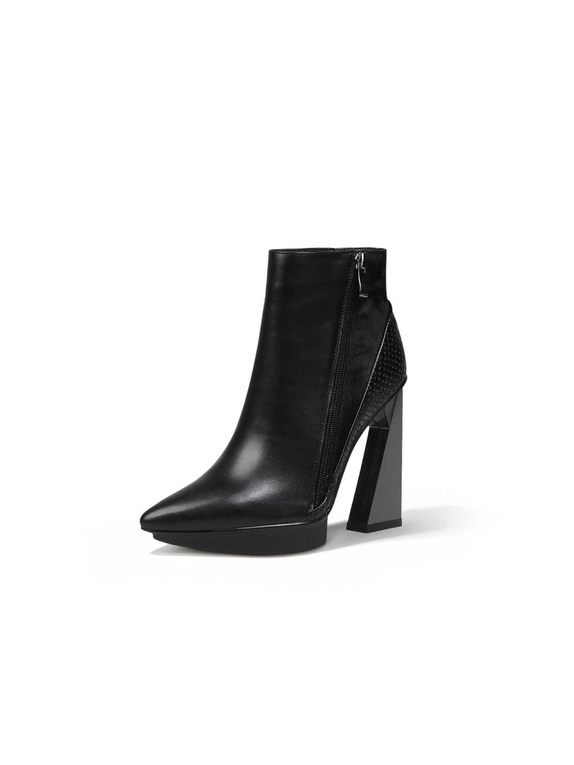 Jady Rose JadyRose | Black Contrast Block Heel Zip Genuine Leather Boot 3 Jady Rose JadyRose | Black Contrast Block Heel Zip Genuine Leather Boot