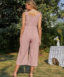 BBYS Tie-Bow Strap Sleeveless Linen Jumpsuit - Lotus