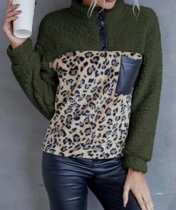 YBL New In Clothing Smaibulun | Leopard Color Block Fuzzy Pullover