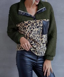 YBL New In Clothing Smaibulun | Leopard Color Block Fuzzy Pullover