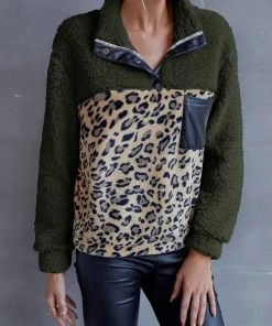 YBL New In Clothing Smaibulun | Leopard Color Block Fuzzy Pullover