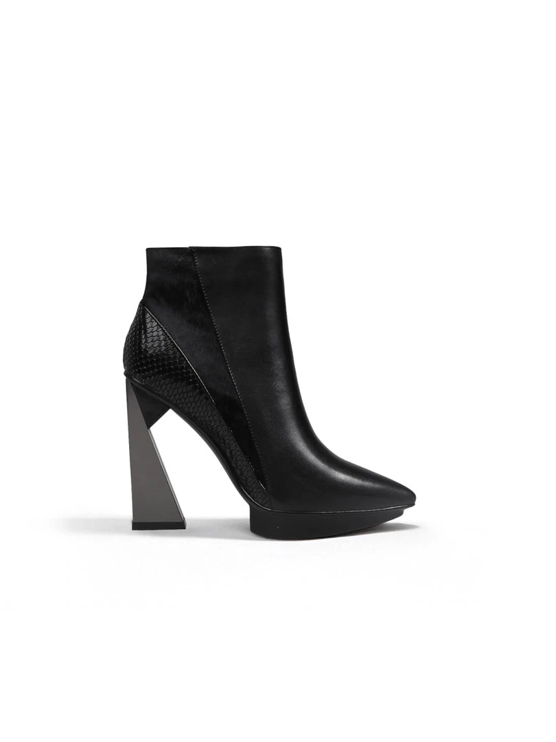 Jady Rose JadyRose | Black Contrast Block Heel Zip Genuine Leather Boot 2 Jady Rose JadyRose | Black Contrast Block Heel Zip Genuine Leather Boot