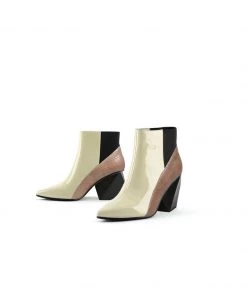 Jady Rose New In Shoes JadyRose | Beige Structural-Heel Croc Patent Leather Ankle Boot