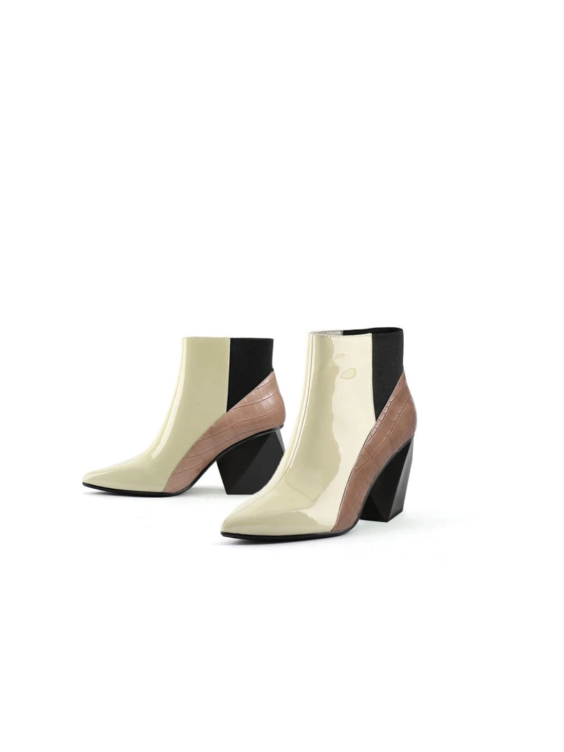 Jady Rose New In Shoes JadyRose | Beige Structural-Heel Croc Patent Leather Ankle Boot 1 Jady Rose New In Shoes JadyRose | Beige Structural-Heel Croc Patent Leather Ankle Boot