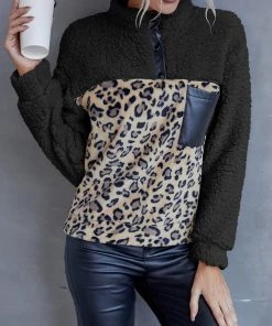 YBL New In Clothing Smaibulun | Leopard Color Block Fuzzy Pullover