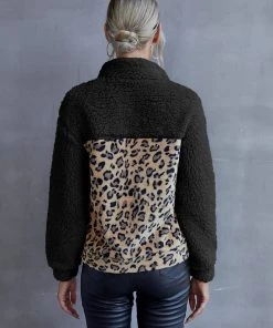 YBL New In Clothing Smaibulun | Leopard Color Block Fuzzy Pullover
