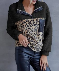 YBL New In Clothing Smaibulun | Leopard Color Block Fuzzy Pullover