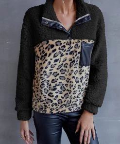 YBL New In Clothing Smaibulun | Leopard Color Block Fuzzy Pullover