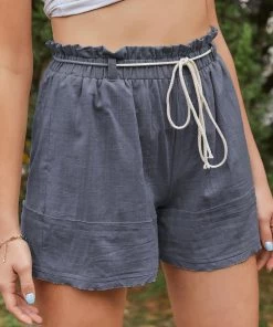 BBYS New In Clothing Cinder Christine Pocket Linen Shorts - Charcoal
