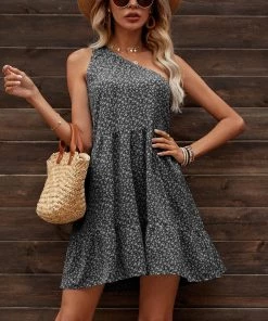 BBYS New In Clothing Floral One-Shoulder Casual Dress - Black