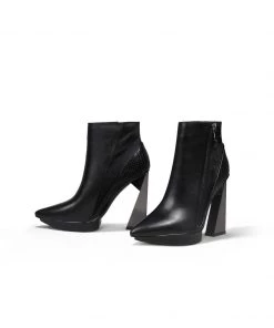 Jady Rose JadyRose | Black Contrast Block Heel Zip Genuine Leather Boot