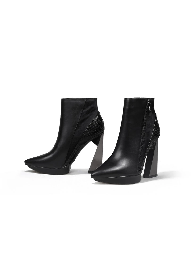 Jady Rose JadyRose | Black Contrast Block Heel Zip Genuine Leather Boot 1 Jady Rose JadyRose | Black Contrast Block Heel Zip Genuine Leather Boot