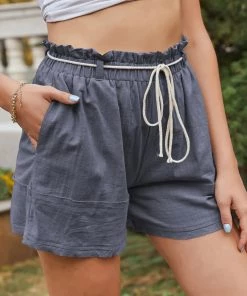 BBYS New In Clothing Cinder Christine Pocket Linen Shorts - Charcoal