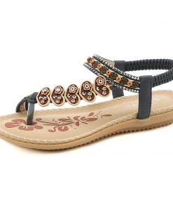 New In Shoes Black Heart Trimed Boho Slide Flat Sandals - SIKETU