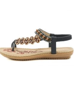 New In Shoes Black Heart Trimed Boho Slide Flat Sandals - SIKETU