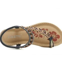 New In Shoes Black Heart Trimed Boho Slide Flat Sandals - SIKETU