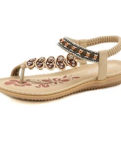 New In Shoes Beige Heart Trimed Boho Slide Flat Sandals - SIKETU