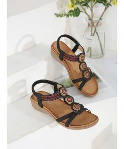 Rhinestone Double Cross Strap Sandals - SIKETU