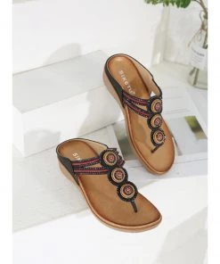 Rhinestone Bead-Accent Sandals - SIKETU