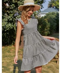 BBYS New In Clothing Plaid Flutter-Sleeve Dress - Black