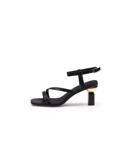Jady Rose NEW ARRIVALS JadyRose | Block Heel Leather Black Ankle Strap Sandal