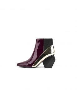 Jady Rose JadyRose | Claret Structural-Heel Contrast Patent Leather Ankle Boot