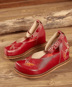 JF SOFFIA | RED ANKLE STRAP LEATHER SANDAL