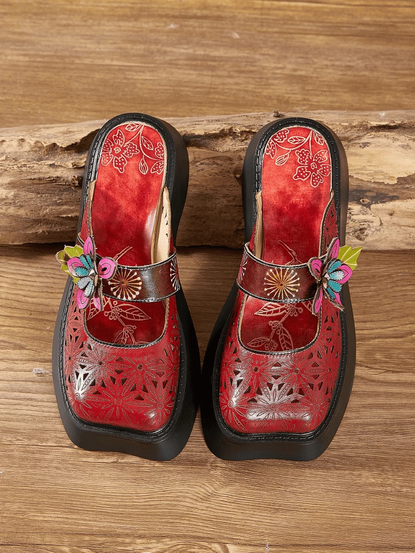 JF SOFFIA | FLORAL PERFORATED RED LEATHER CLOG NEW ARRIVALS 1 JF SOFFIA | FLORAL PERFORATED RED LEATHER CLOG NEW ARRIVALS